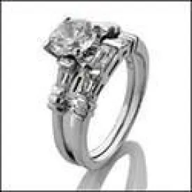 1 Carat Round High Quality Cubic Zirconia Engagement Ring Channel Baguettes Matching Wedding Band Set 14K White Gold