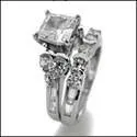 1 Ct Cubic Zirconia Princess Center Matching Engagement Ring Set 14K Gold