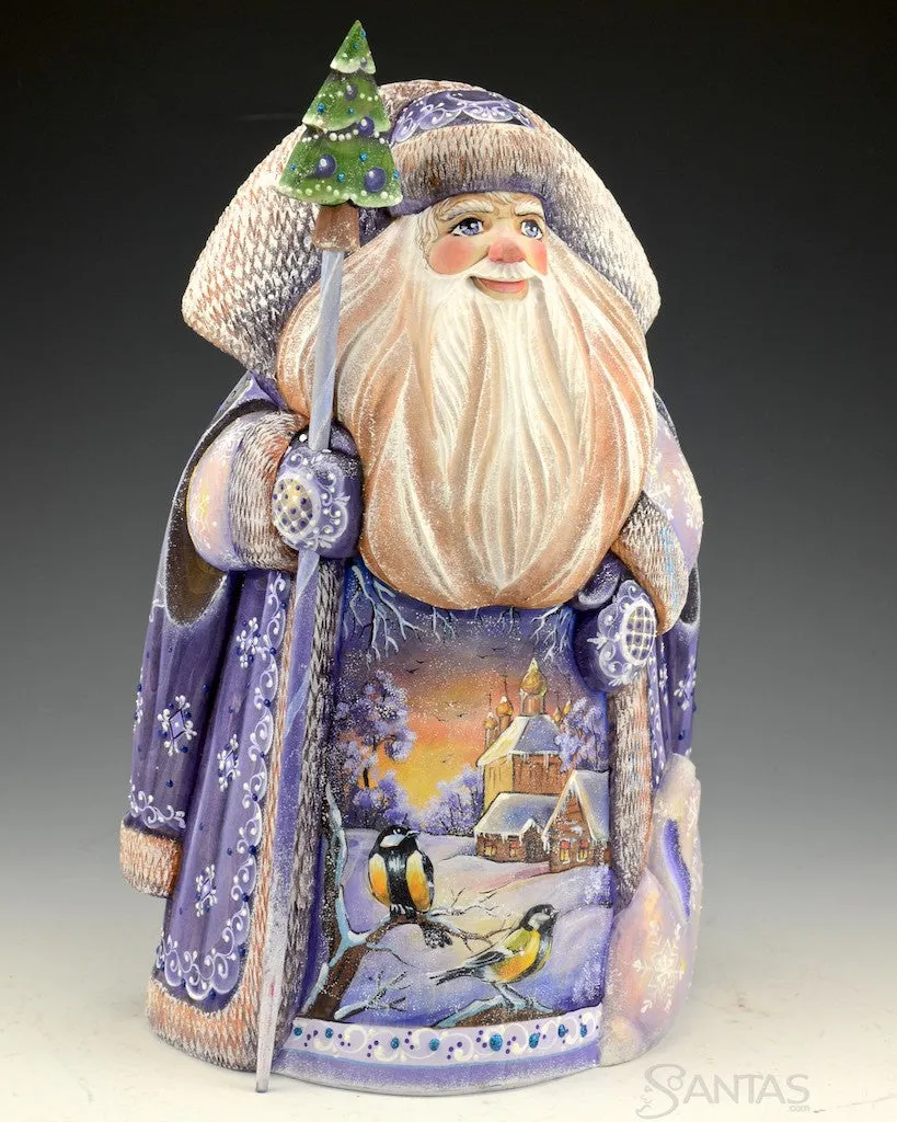 12 inch Purple Russian Santa with Twilight Scene