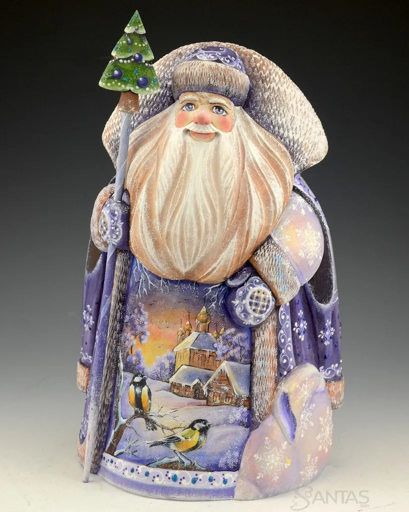 12 inch Purple Russian Santa with Twilight Scene