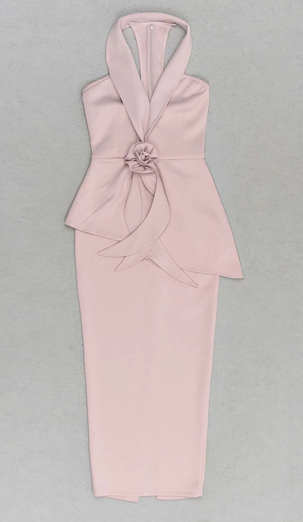 APPLIQUÉD BANDAGE MIDII DRESS IN PALE PINK