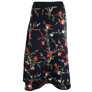 Balenciaga Black / Red 2016 Floral Wool Knit Midi Skirt