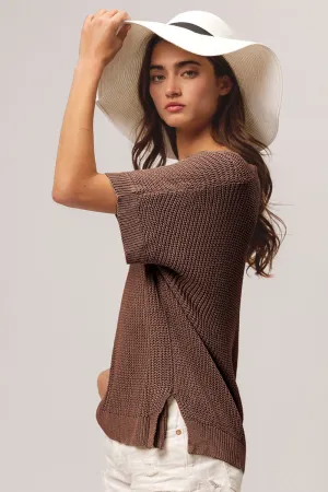 BiBi V-Neck Slit Short Sleeve Sweater