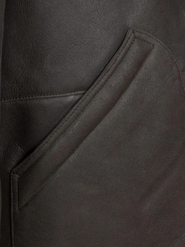 Black Shearling Genuine Leather Long Coat