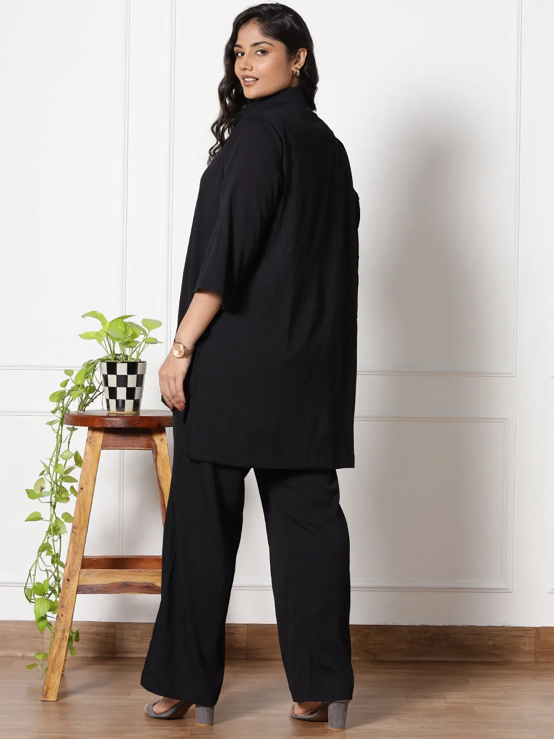 Black Textured ShirtTop & WaistbandPalazzo