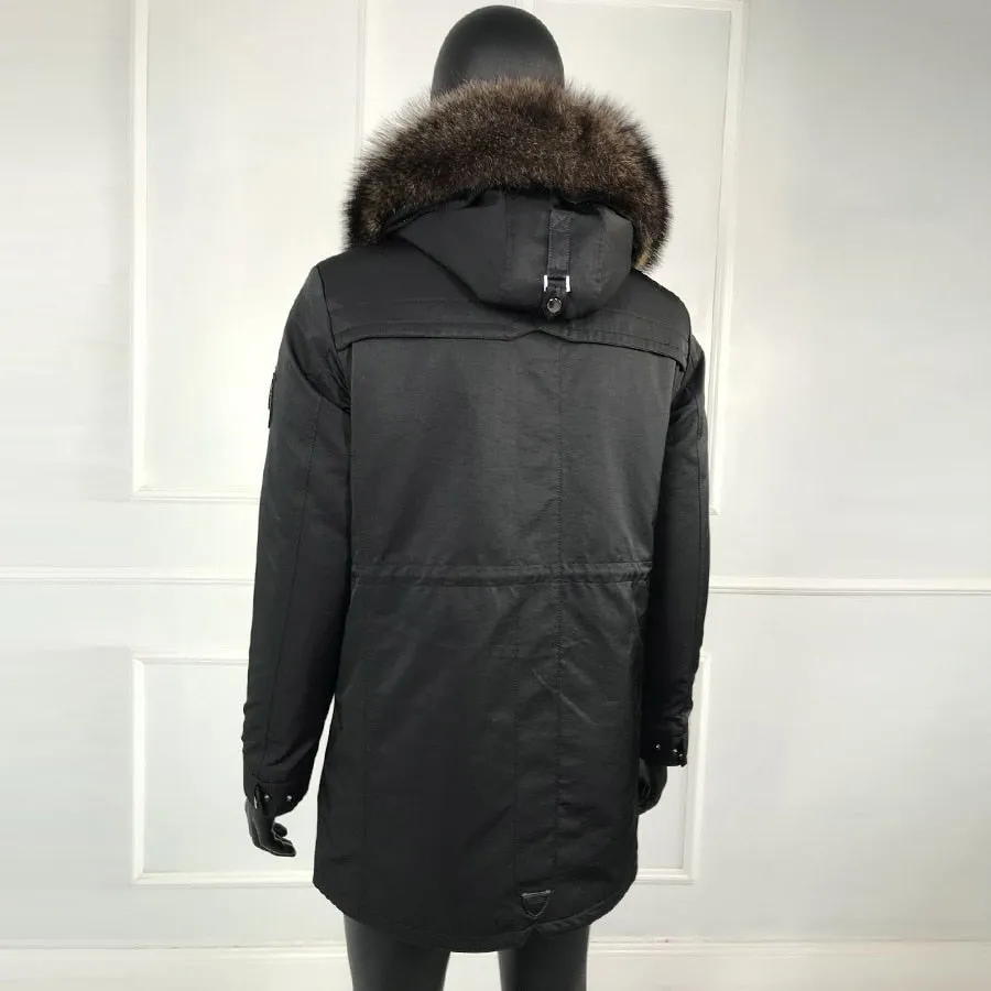 Black/Navy Real Fox Fur Parka Real Rabbit Fur Removable Lining Coats