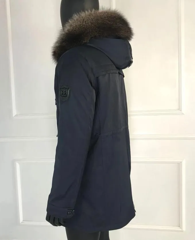 Black/Navy Real Fox Fur Parka Real Rabbit Fur Removable Lining Coats