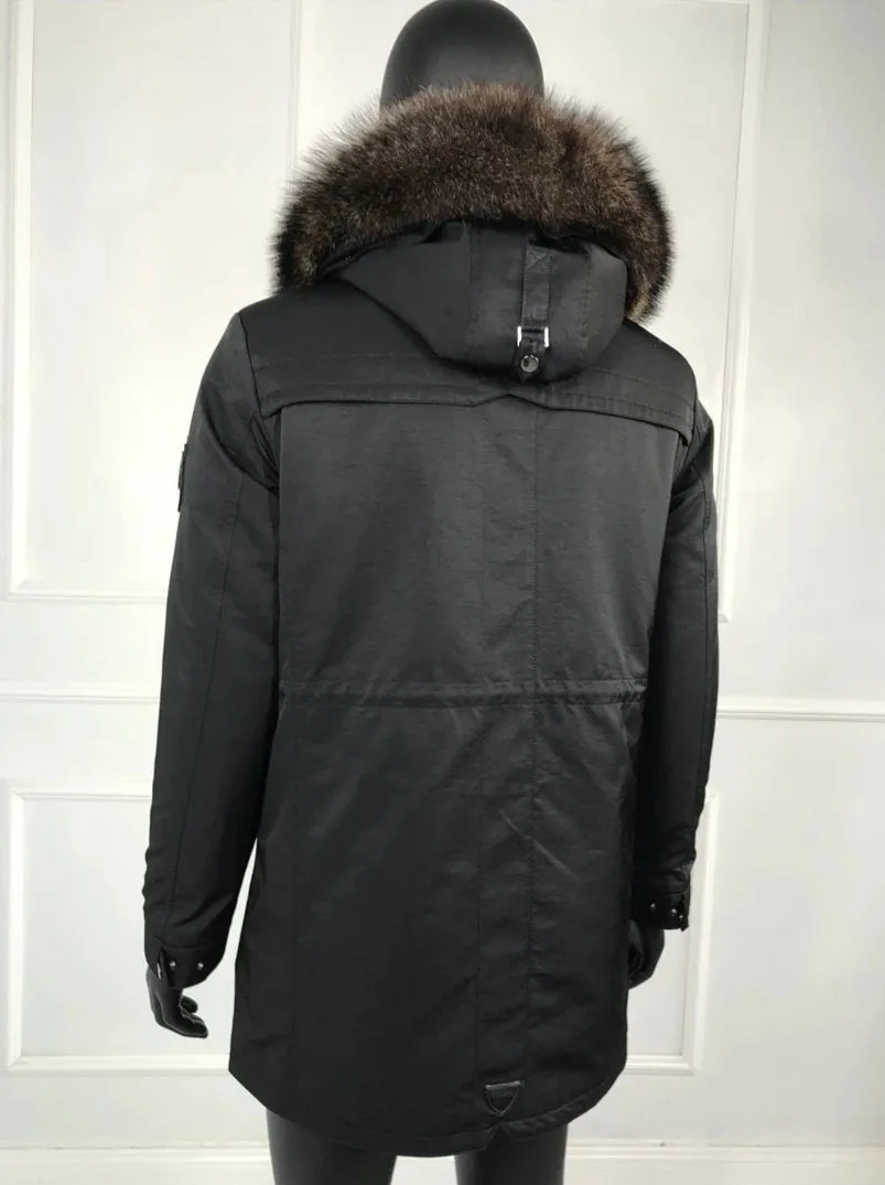 Black/Navy Real Fox Fur Parka Real Rabbit Fur Removable Lining Coats