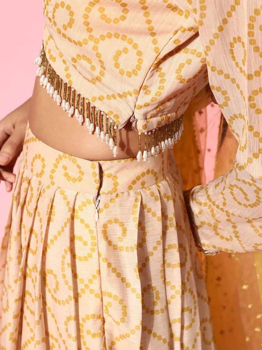 Bright Yellow Printed Semi-stitched Lehenga Choli With Dupatta