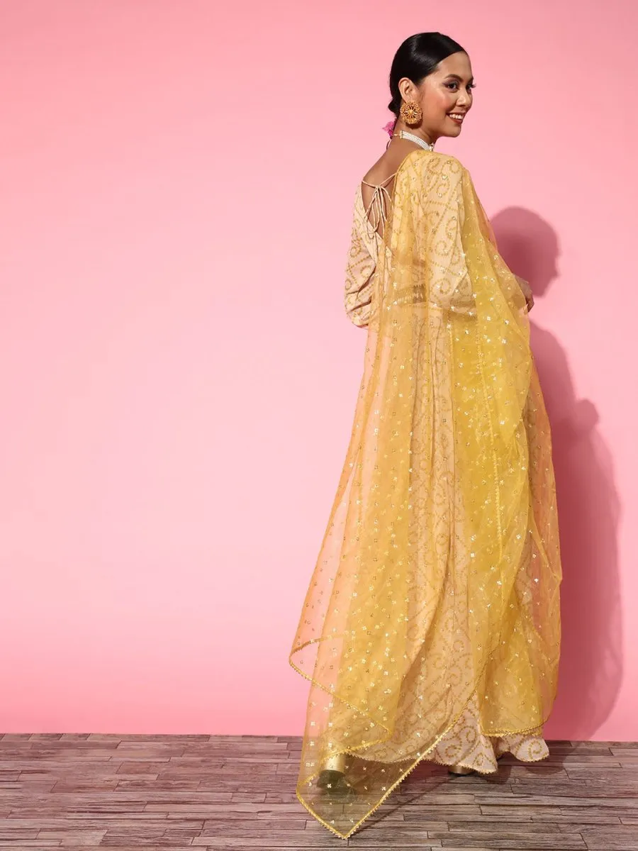 Bright Yellow Printed Semi-stitched Lehenga Choli With Dupatta