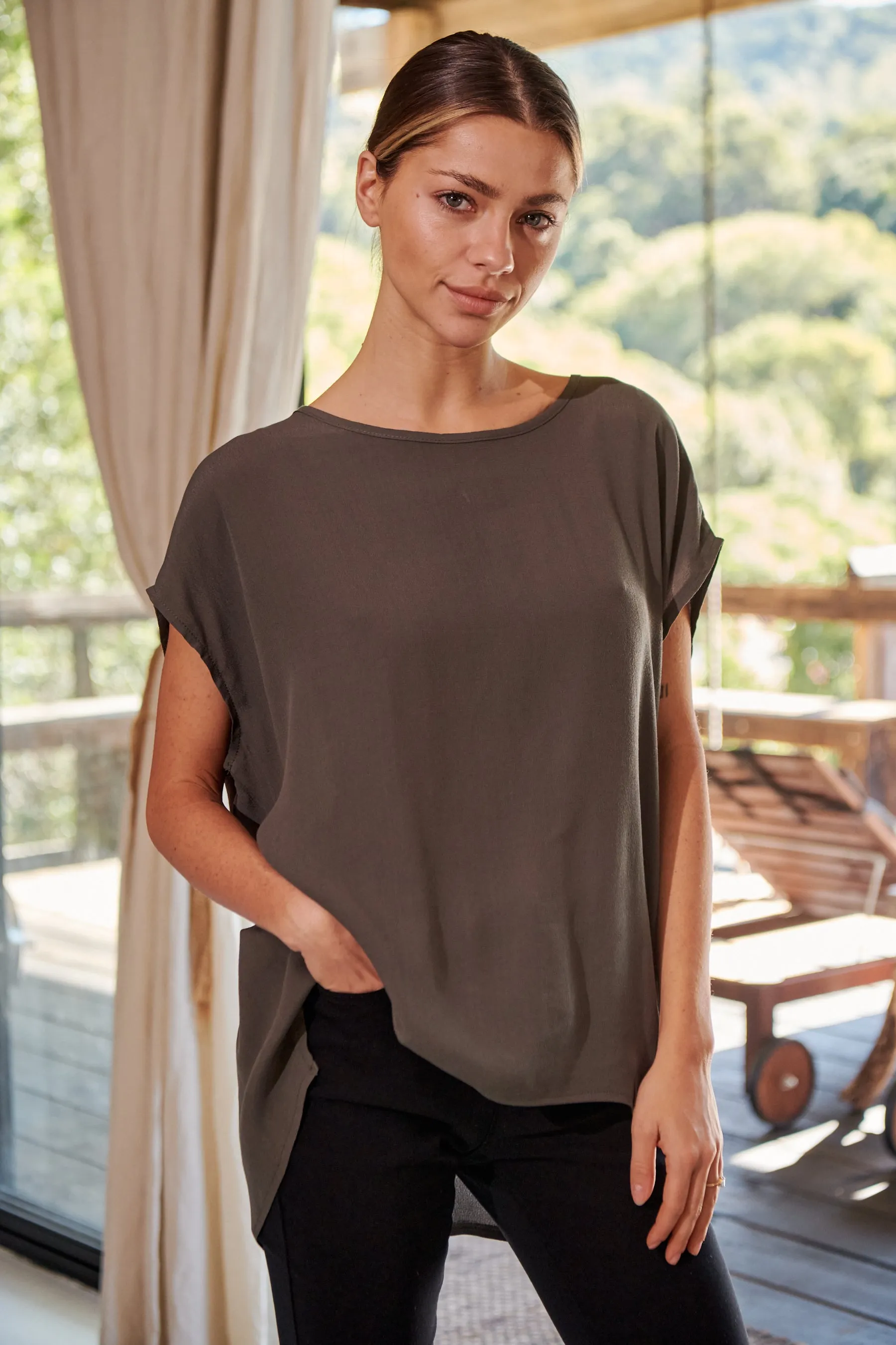 Chele Short Sleeve Oversized Plain Top