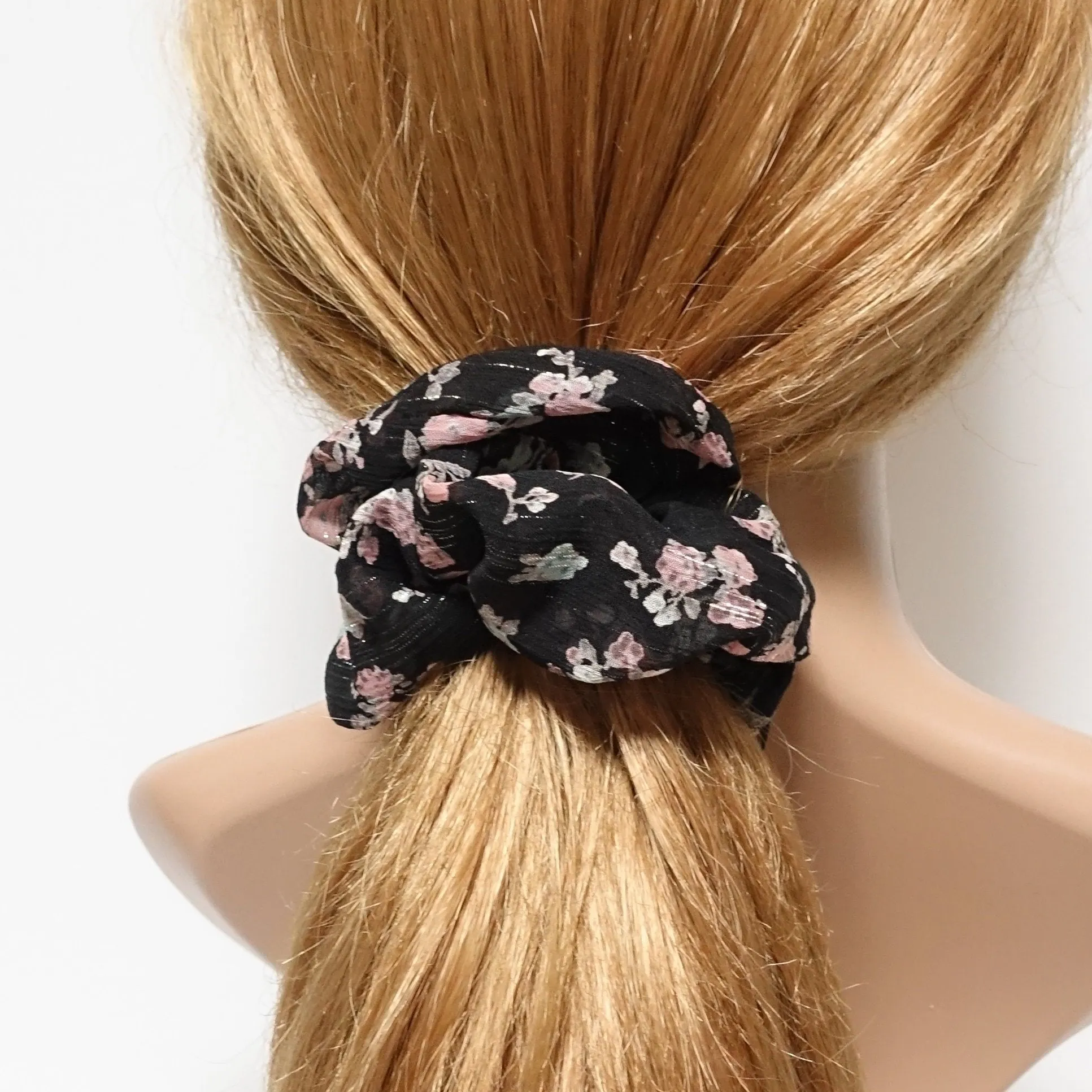 chiffon floral print scrunchies glittering stripe hair scrunchy women hair accessories Spring Summer hair ties