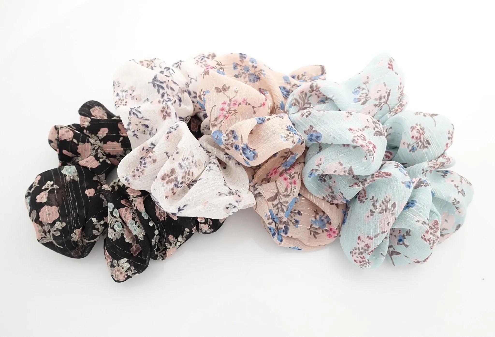 chiffon floral print scrunchies glittering stripe hair scrunchy women hair accessories Spring Summer hair ties