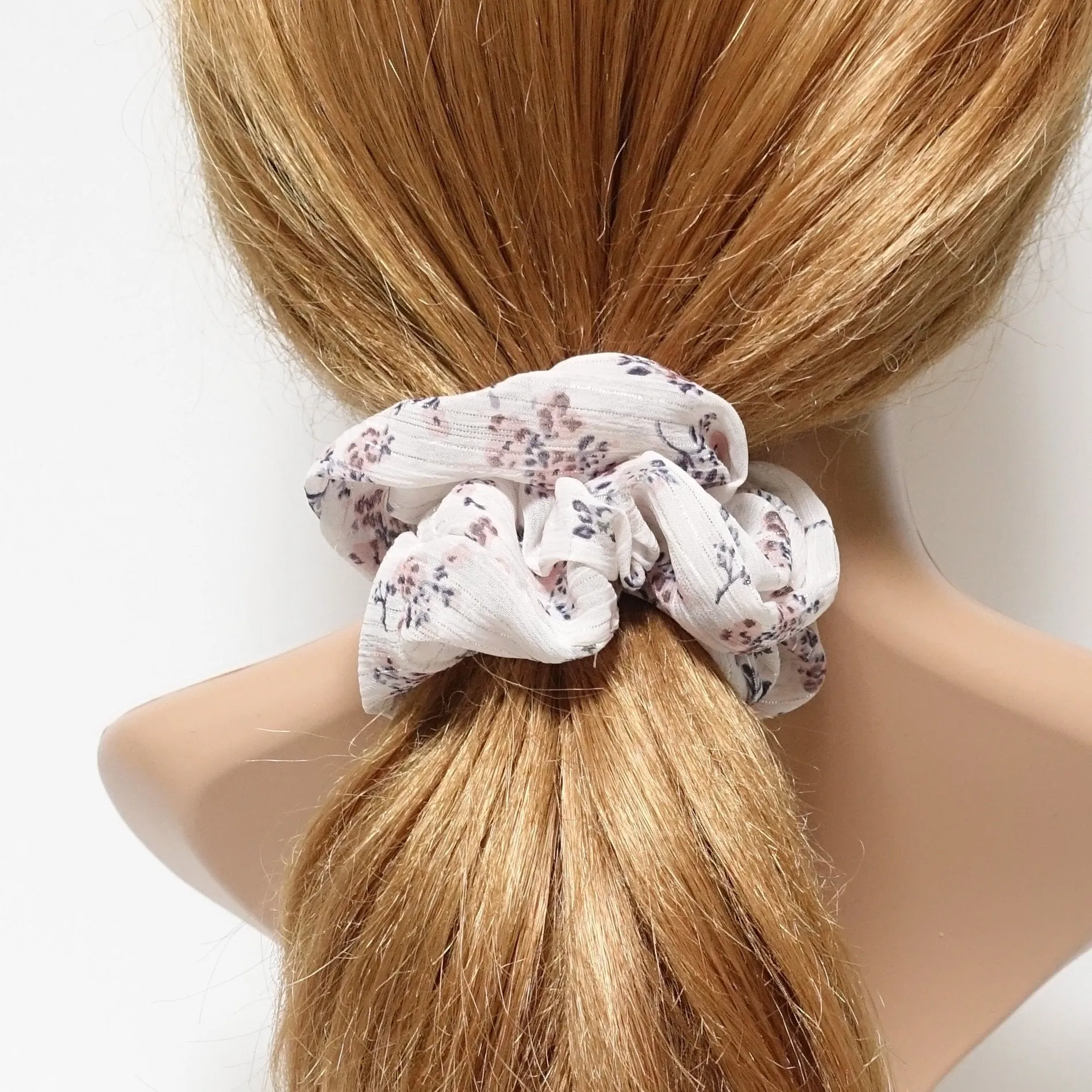 chiffon floral print scrunchies glittering stripe hair scrunchy women hair accessories Spring Summer hair ties