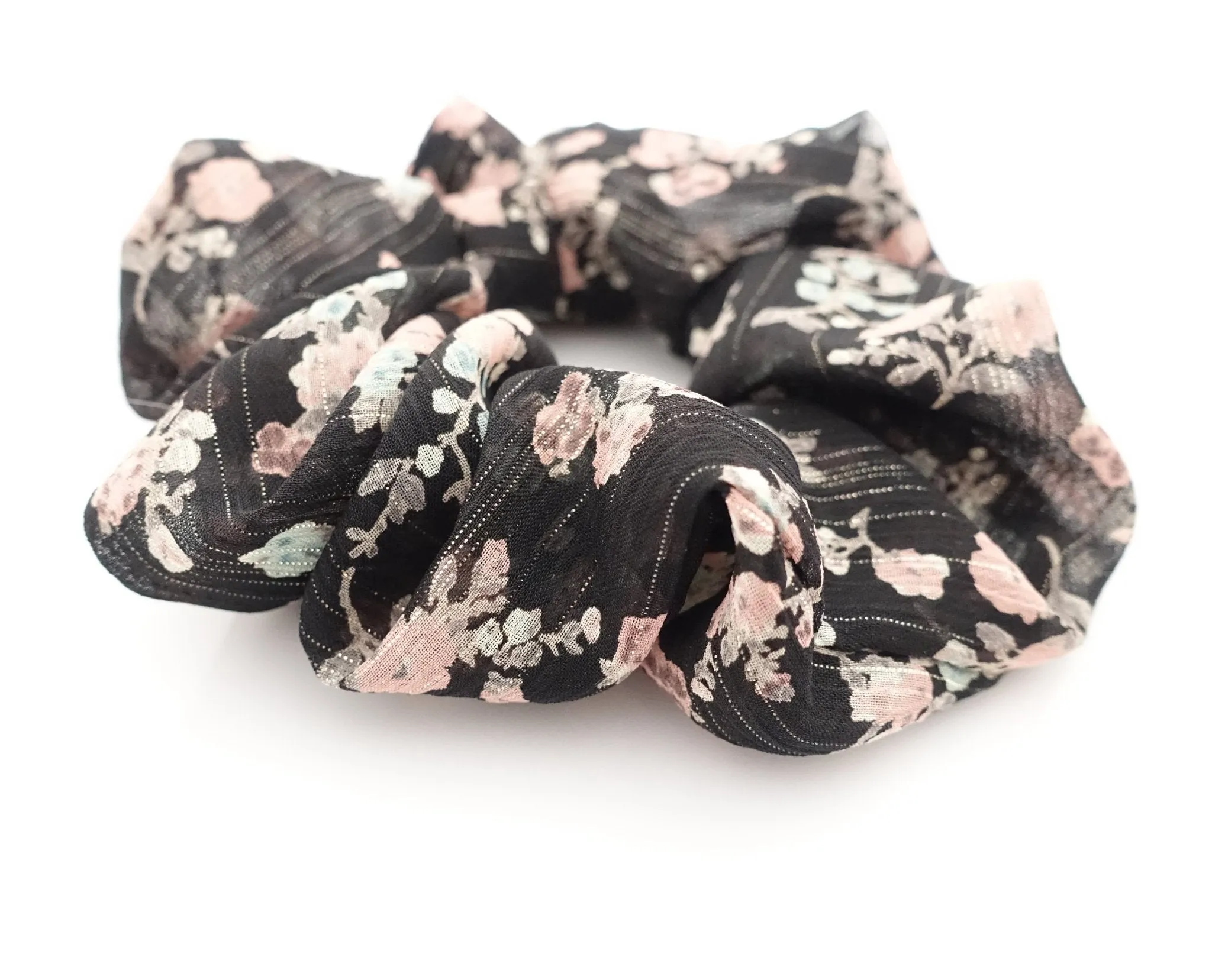 chiffon floral print scrunchies glittering stripe hair scrunchy women hair accessories Spring Summer hair ties