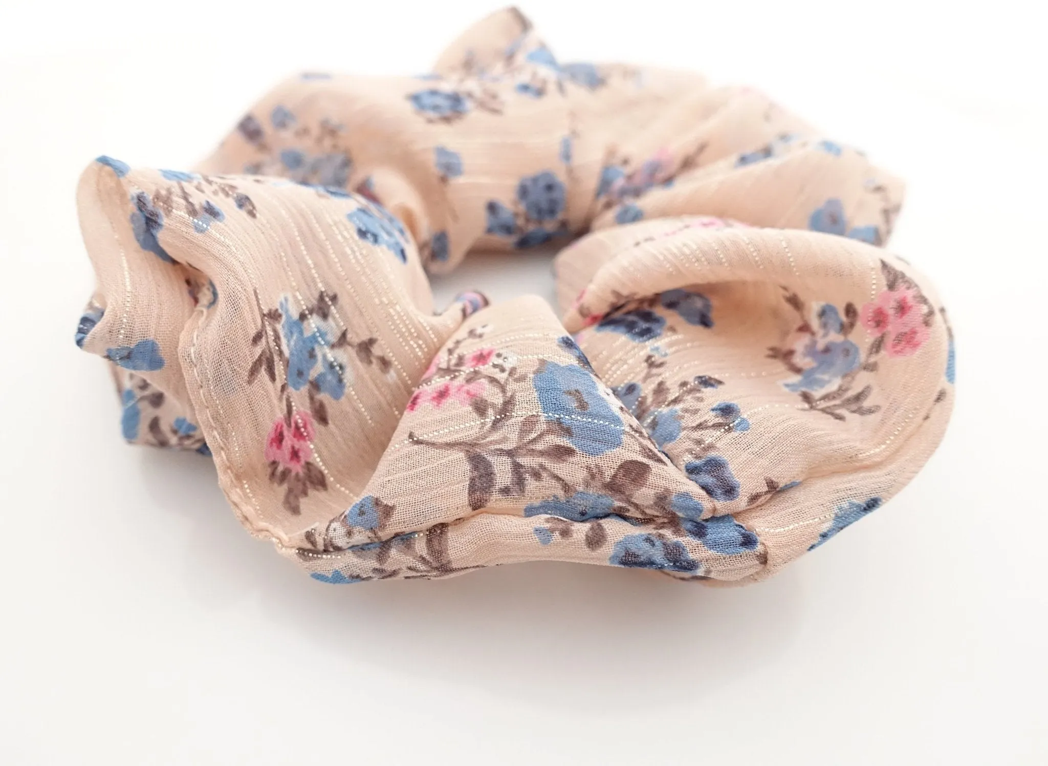 chiffon floral print scrunchies glittering stripe hair scrunchy women hair accessories Spring Summer hair ties