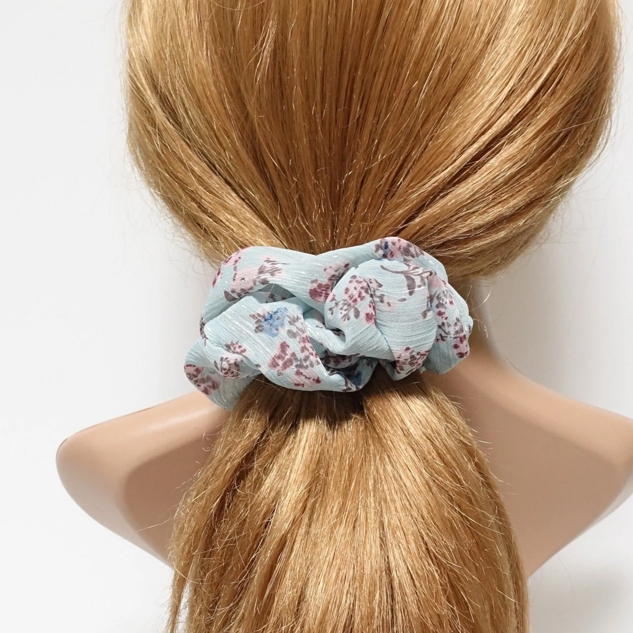 chiffon floral print scrunchies glittering stripe hair scrunchy women hair accessories Spring Summer hair ties