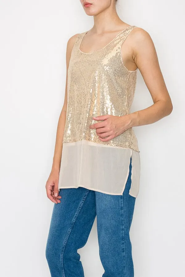 CHIFFON LAYER GOLD SEQUIN TANK