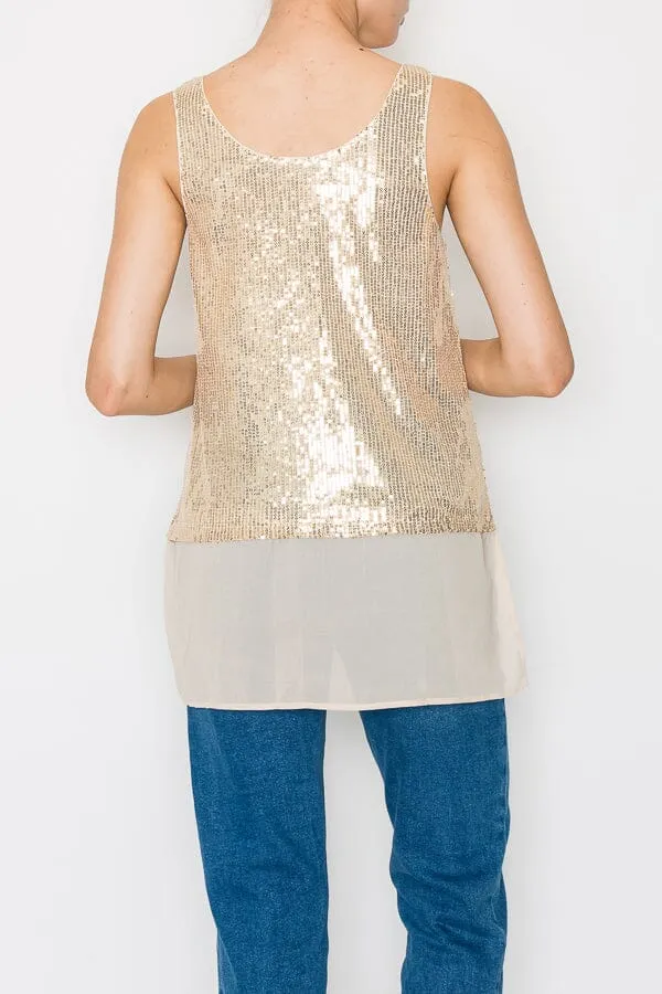 CHIFFON LAYER GOLD SEQUIN TANK