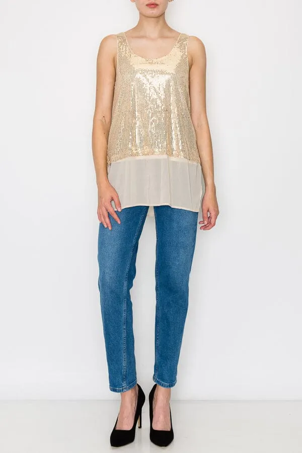 CHIFFON LAYER GOLD SEQUIN TANK