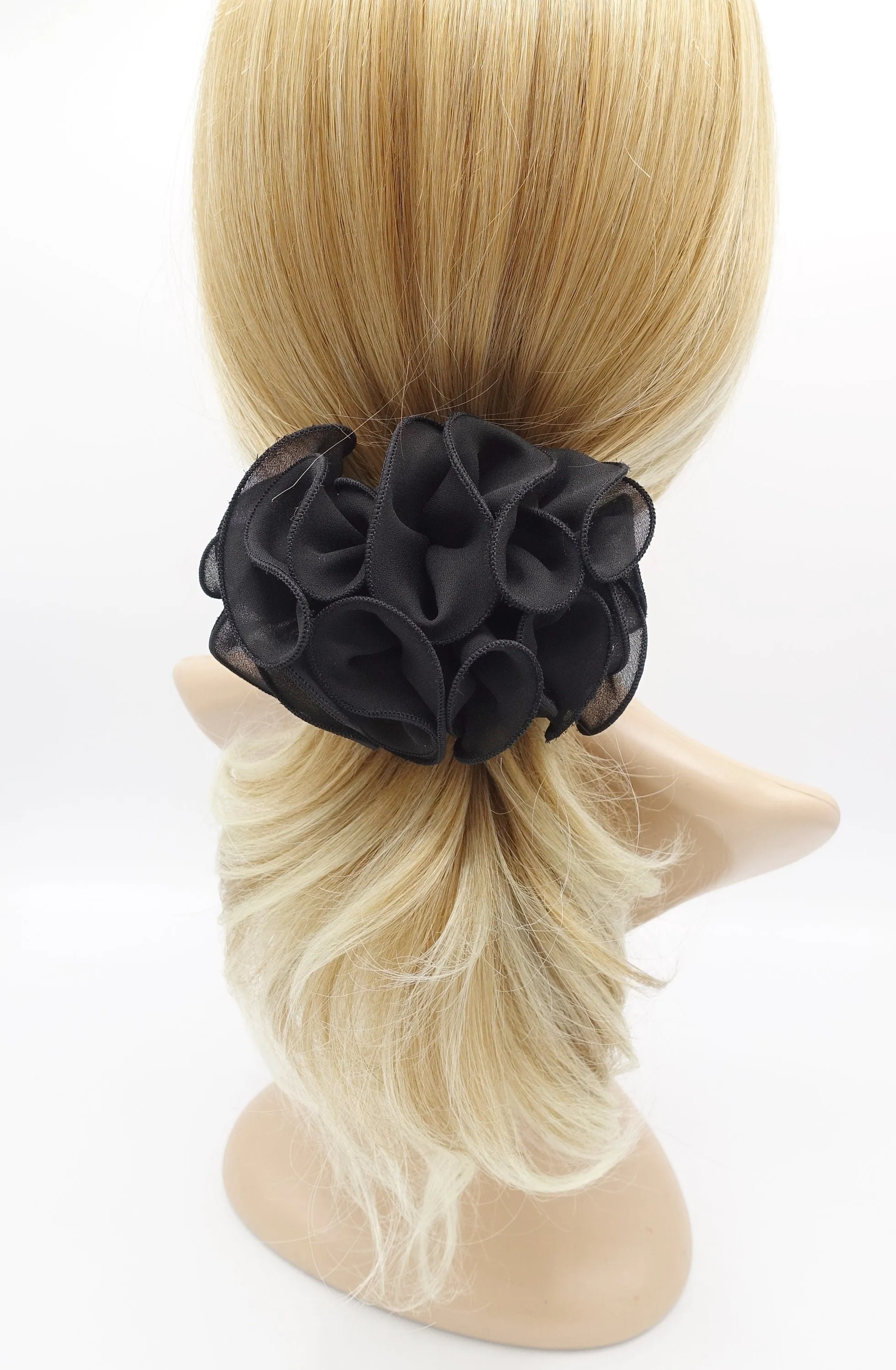 chiffon ruffle edge flower hair barrette for women