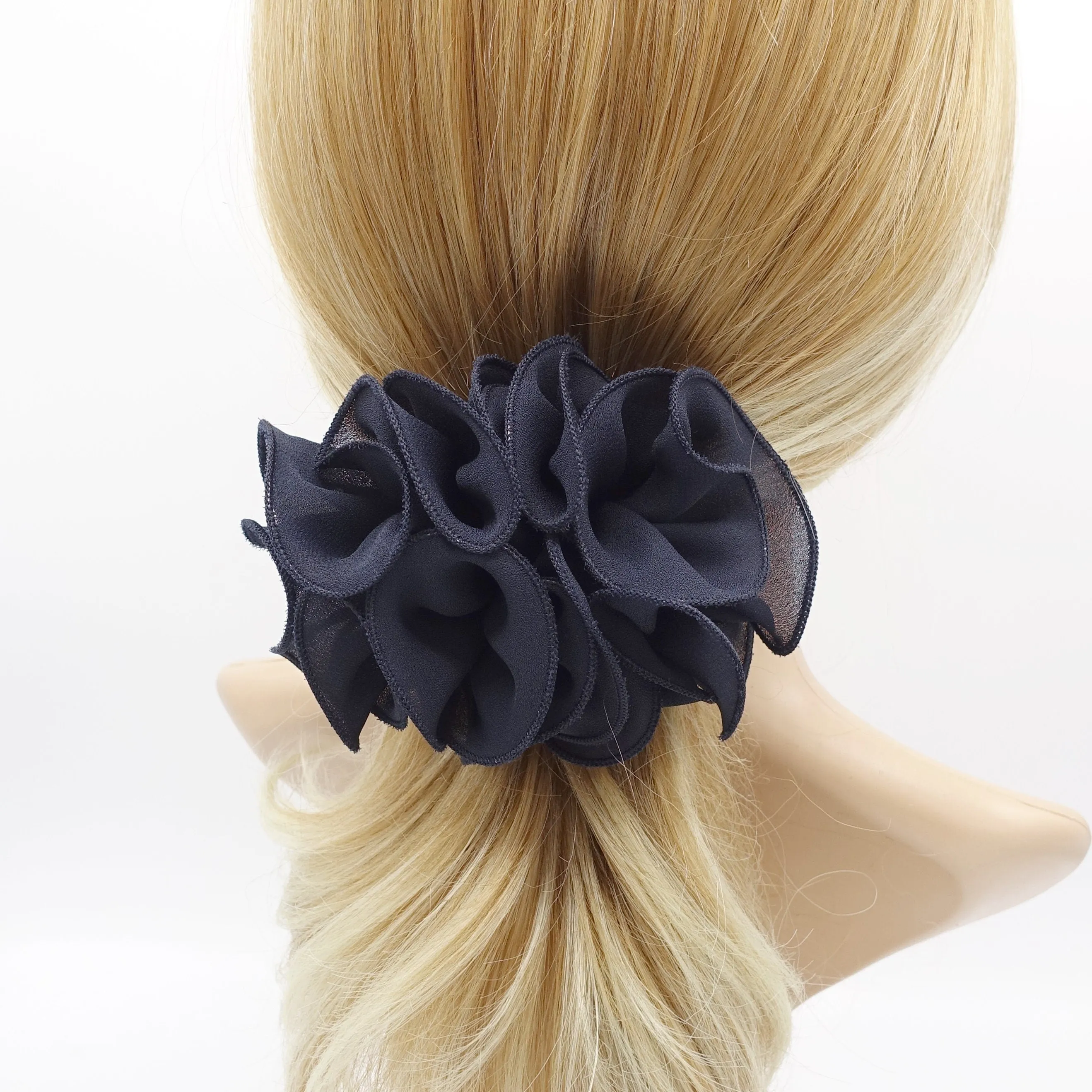 chiffon ruffle edge flower hair barrette for women