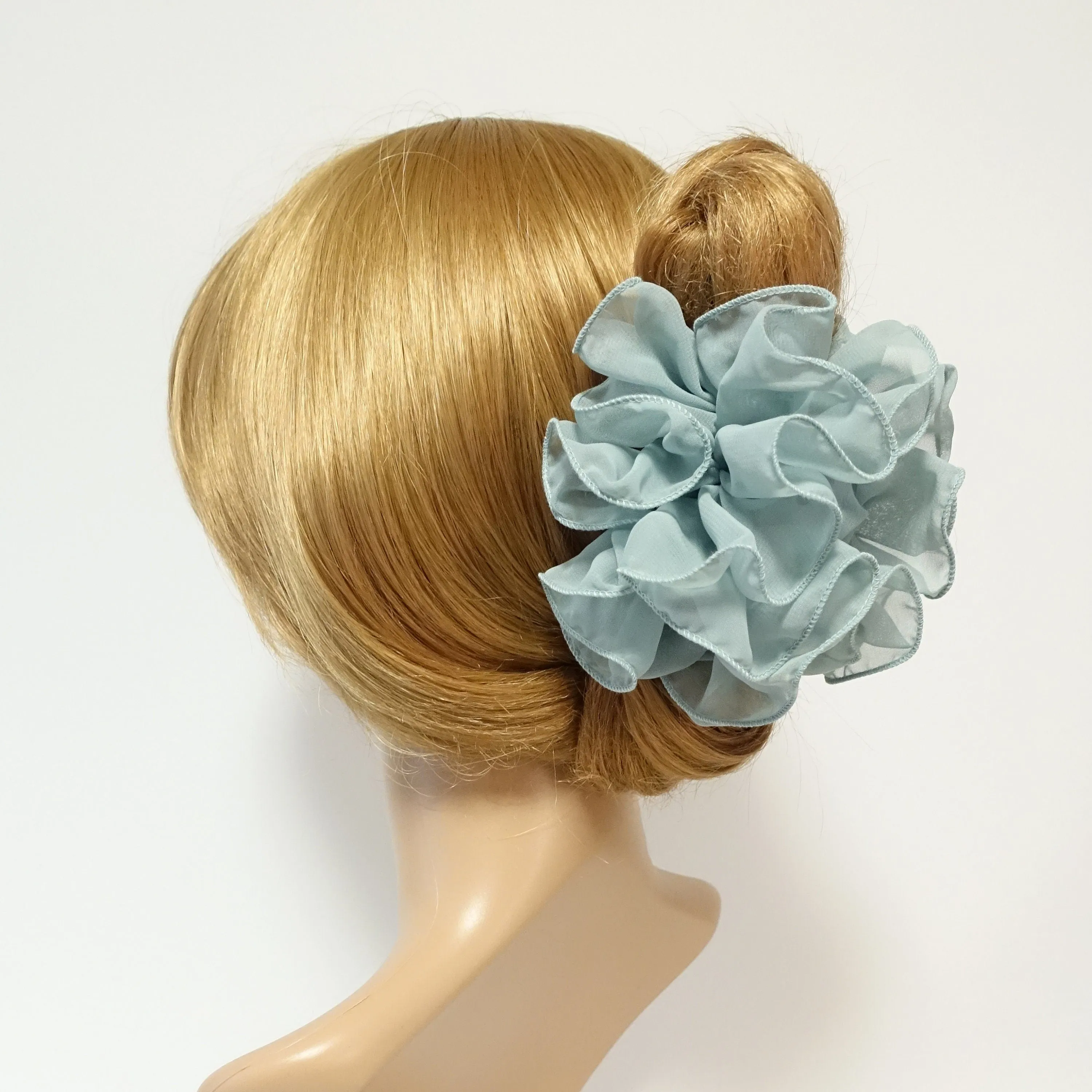 chiffon ruffle wave hair claw solid color wave flower hair jaw clamp