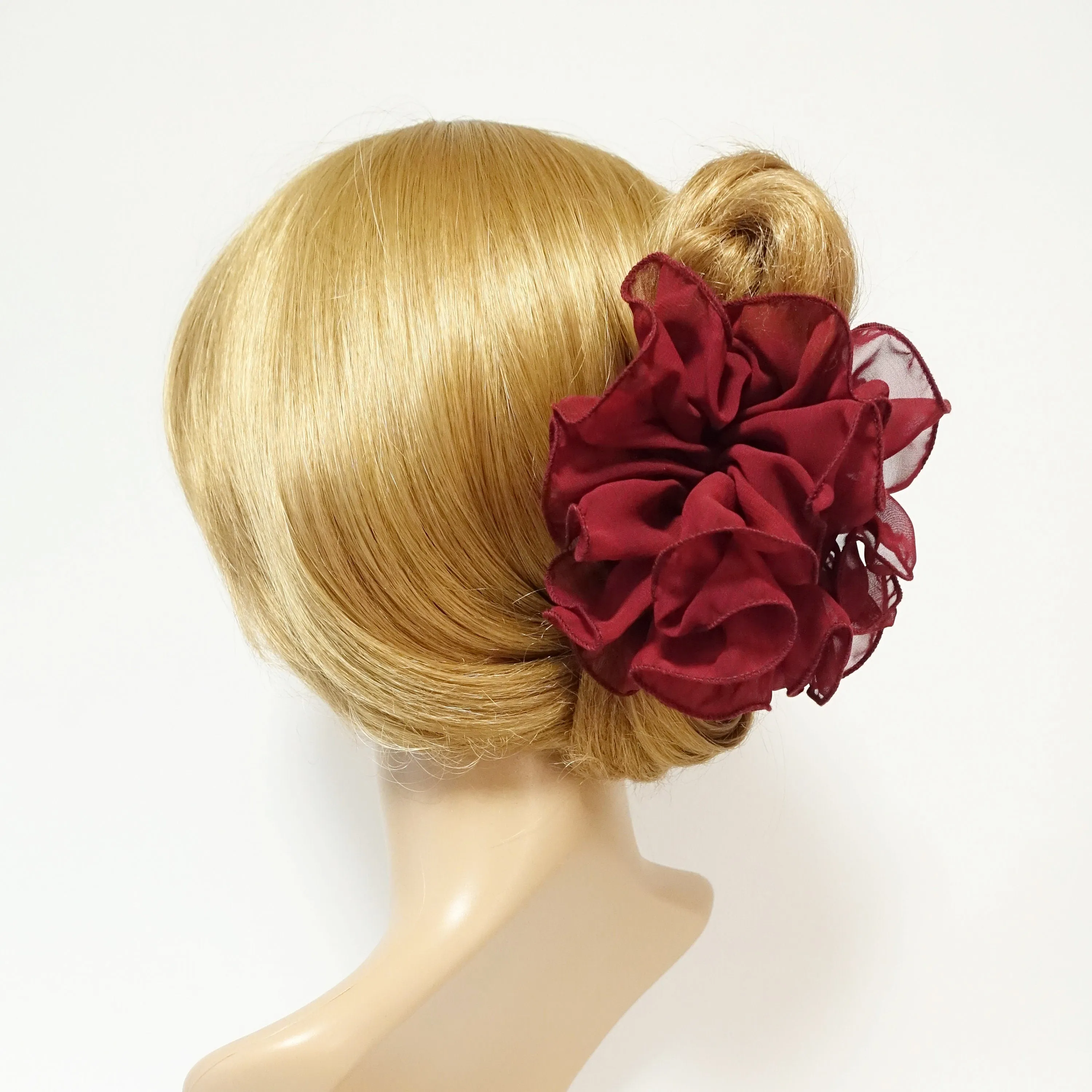 chiffon ruffle wave hair claw solid color wave flower hair jaw clamp