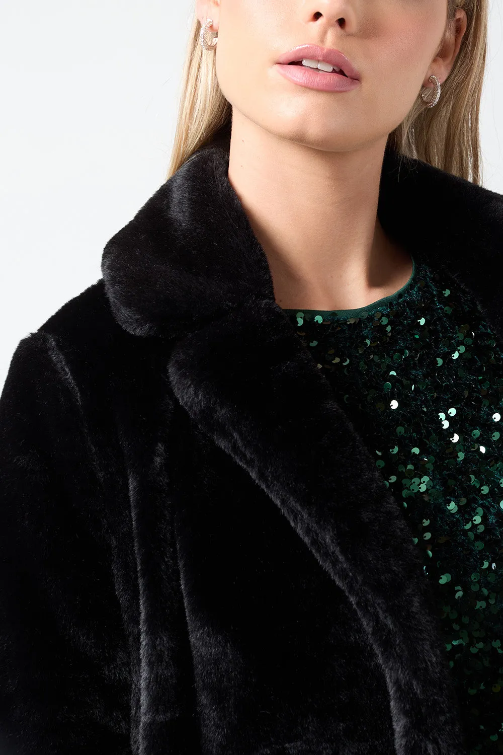 Cindy Long Faux Fur Jacket in Black