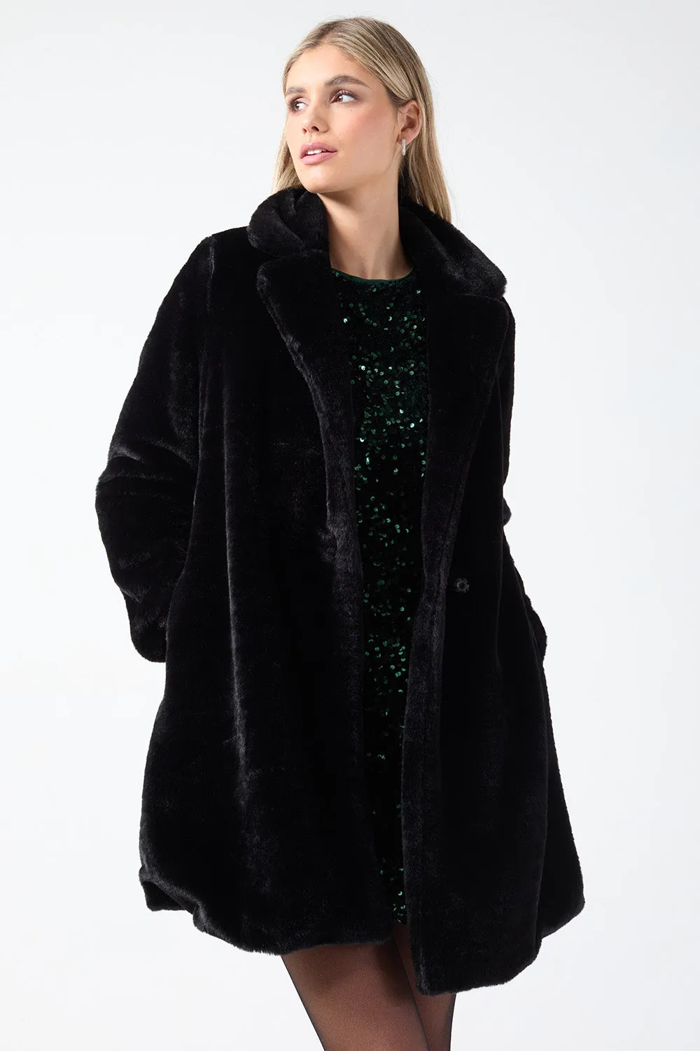 Cindy Long Faux Fur Jacket in Black