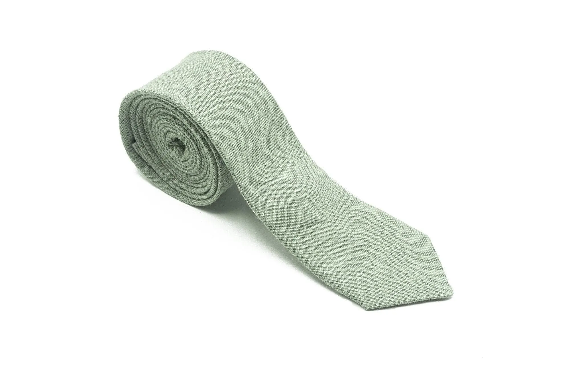 Dusty Light Sage Green Groomsmen Wedding Necktie with Matching Pocket Square