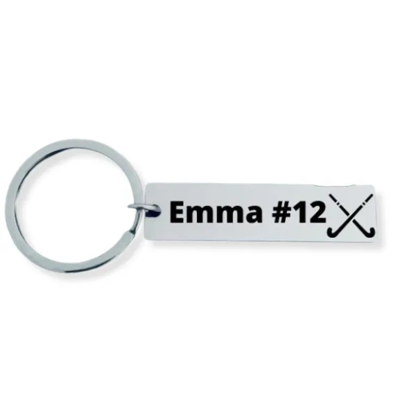 Engraved Personalized Field Hockey Bar Keychain