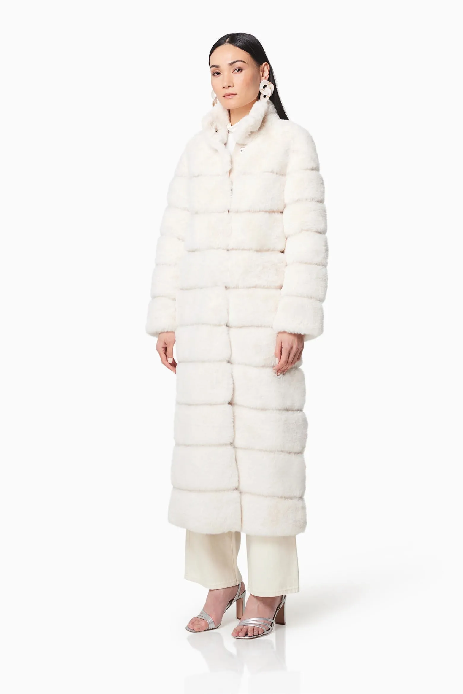 Faux Fur Long Coat - Ivory