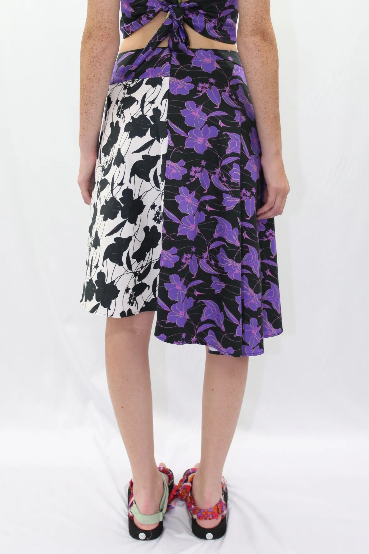 Floral Printed Purple Asymmetric Midi Skirt