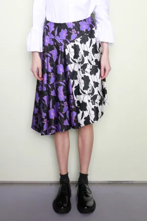 Floral Printed Purple Asymmetric Midi Skirt