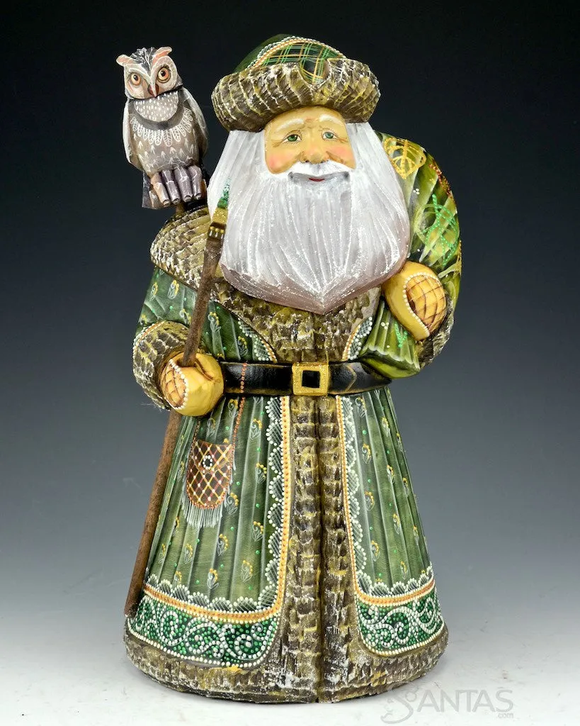 Forest Green Russian Santa with Owl