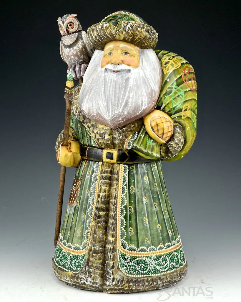 Forest Green Russian Santa with Owl