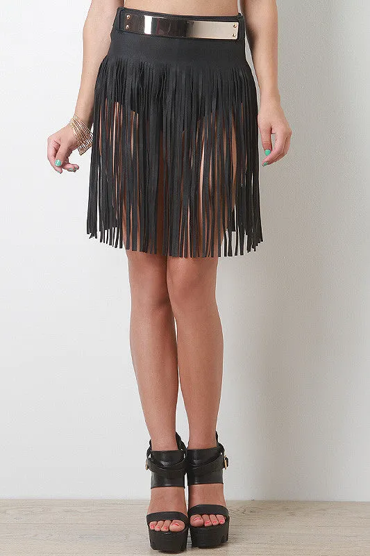 Fringed Leatherette Skirt Belt