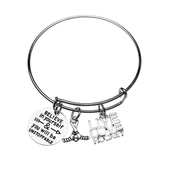 Girls Ice Hockey Bangle Bracelet - Believe In Yourself