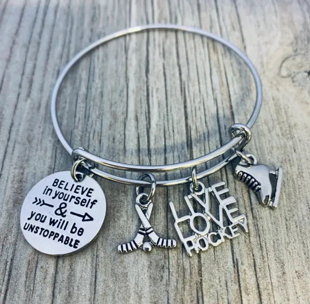 Girls Ice Hockey Bangle Bracelet - Believe In Yourself