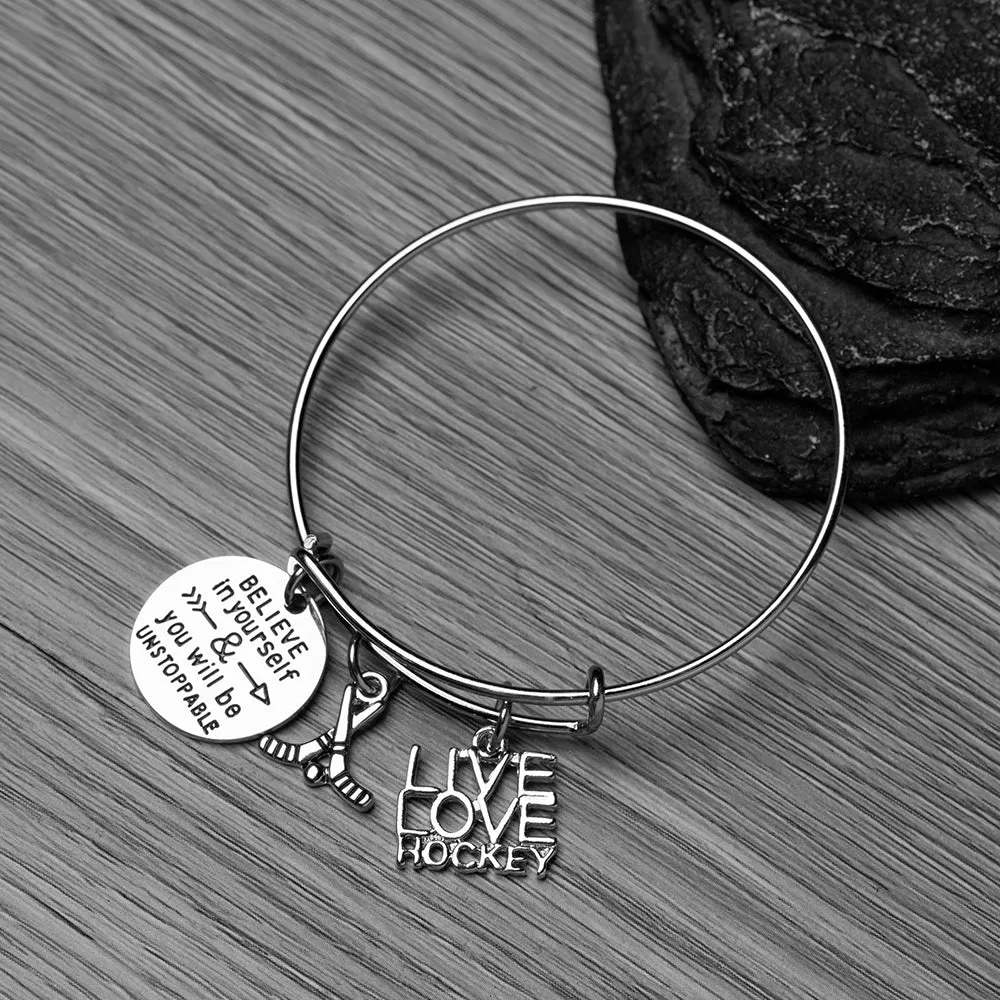 Girls Ice Hockey Bangle Bracelet - Believe In Yourself