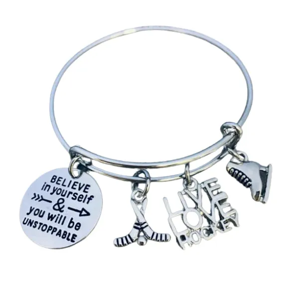 Girls Ice Hockey Bangle Bracelet - Believe In Yourself