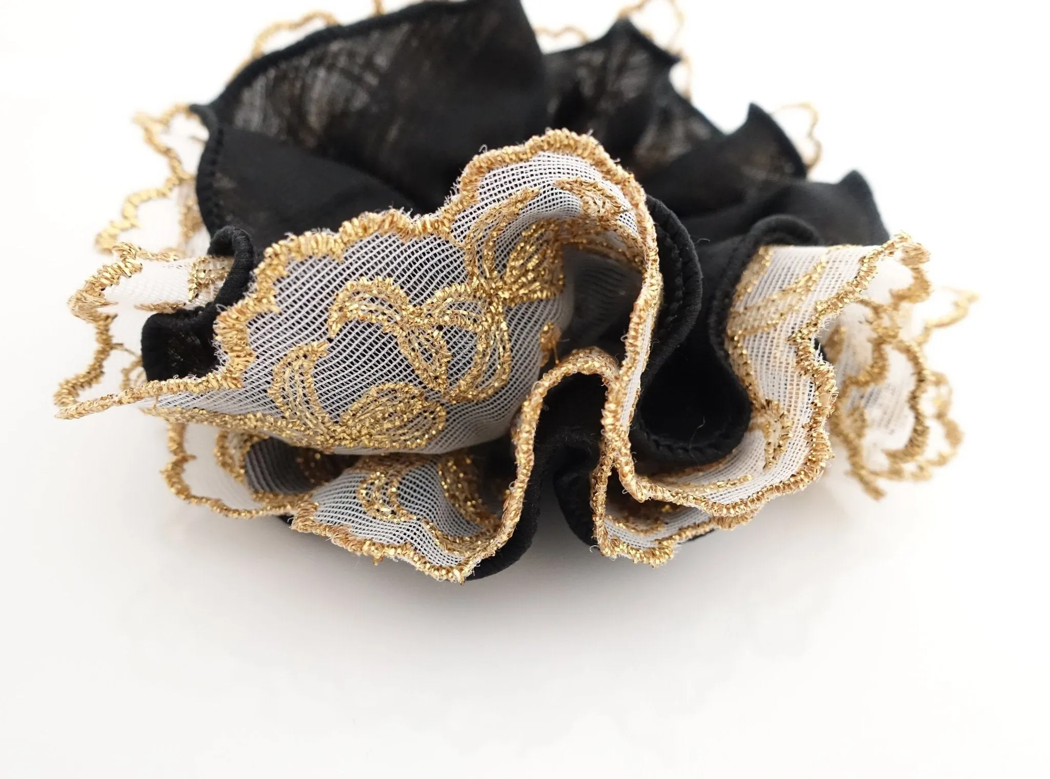 golden thread mesh lace chiffon scrunchies woman elastic hair accessories