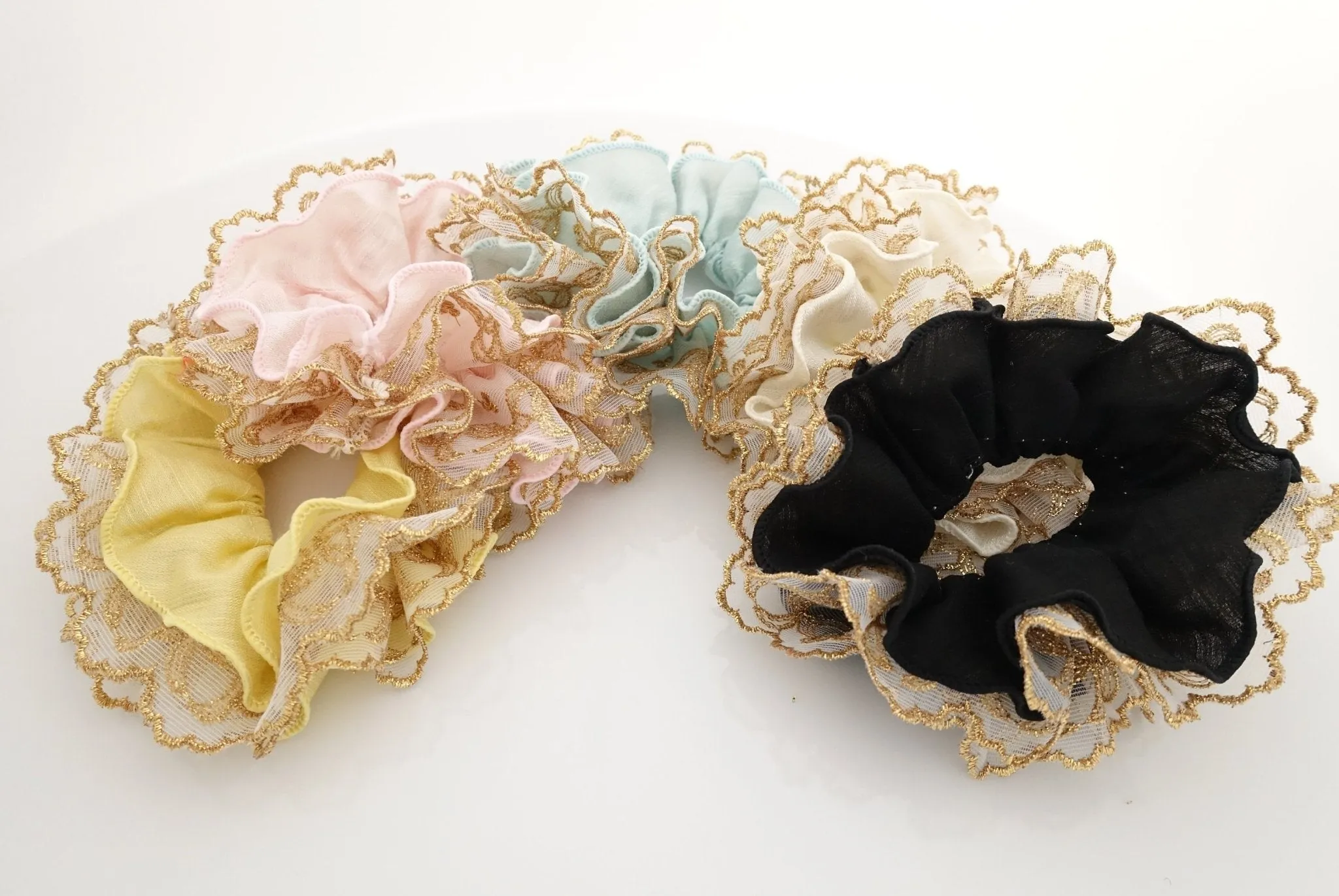 golden thread mesh lace chiffon scrunchies woman elastic hair accessories