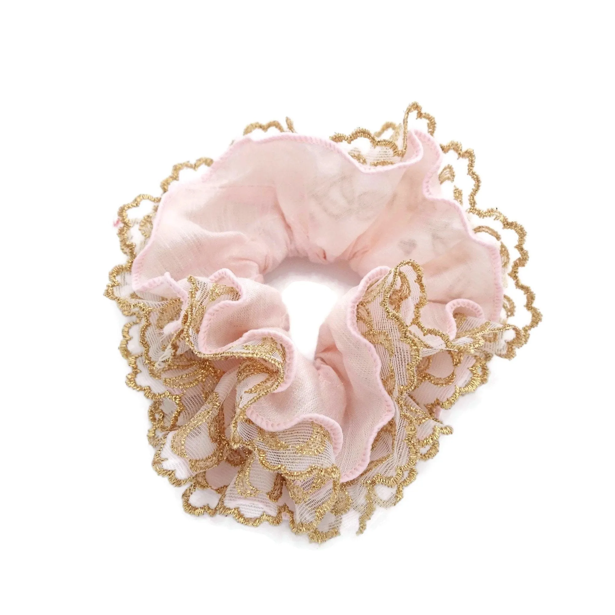 golden thread mesh lace chiffon scrunchies woman elastic hair accessories