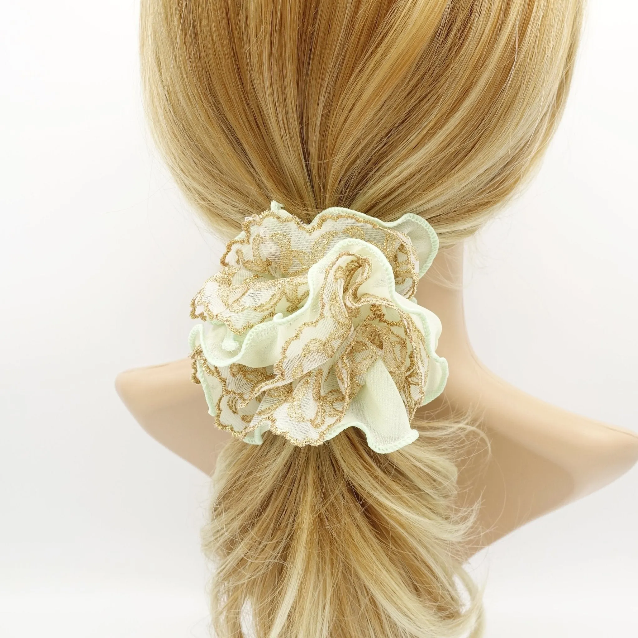 golden thread mesh lace chiffon scrunchies woman elastic hair accessories