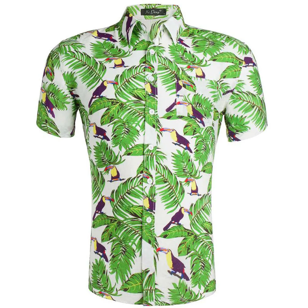 Hawaiian Flamingo Casual Tencel Cotton Shirt Button Down