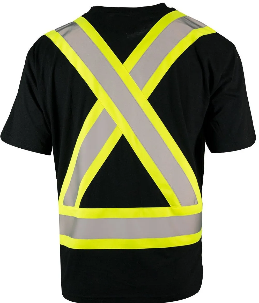 Hi Vis Short Sleeve Safety T-Shirt with Chest Pocket in Black