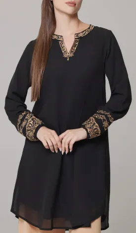 Hikmah Embroidered Modest Midi Tunic - Black - PREORDER (ships in 2 weeks)