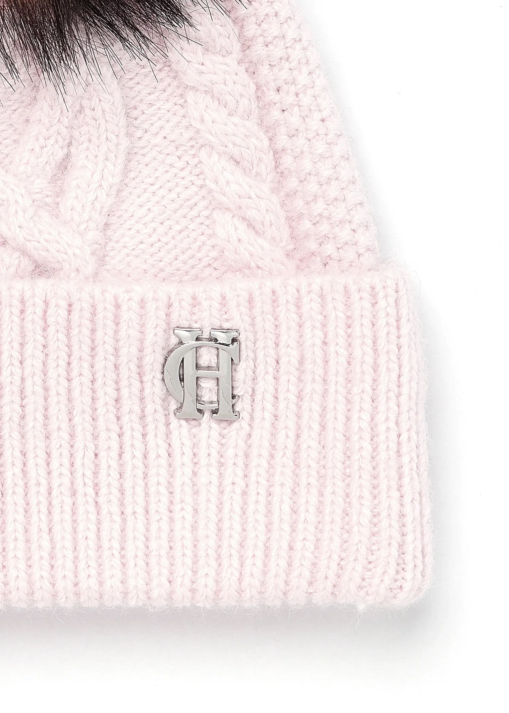 Holland Cooper Cortina Ladies Bobble Hat in Soft Pink